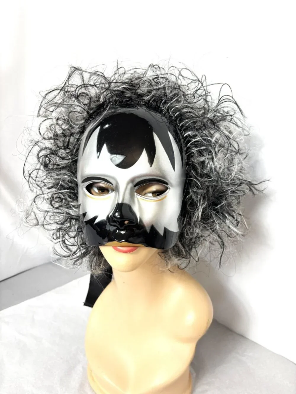 Rare VTG  90's Cesar Group Halloween Carnival Blk Silver Mask W/wig NWT NOS